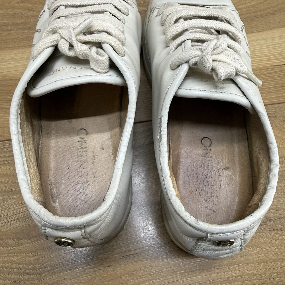 Valentino By Mario Valentino Womens 7.5 Dalia Logo Leather Platform Sneaker Bone